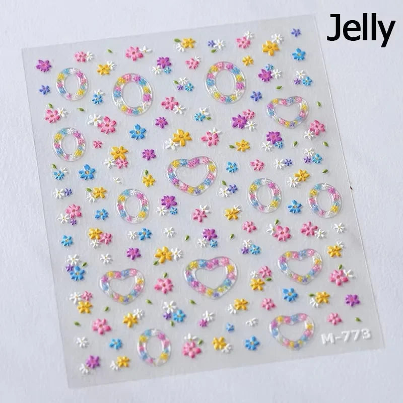 Charming Dreamy Shiny Jelly Blue Gradient Lily Flowers Rose Petal White Dot Chinese Colorful Nail Art Stickers Manicure Decals (ONLINE ORDER ONLY)