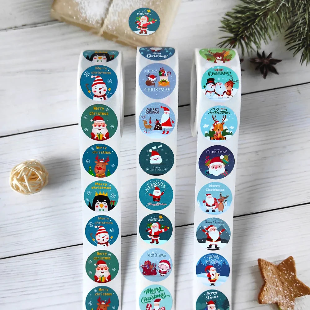 500 Pcs/Roll Merry Christmas Santa Claus Sticker Gift Decoration Sealing Stickers Children's Reward Sticker (ONLINE ORDER ONLY)