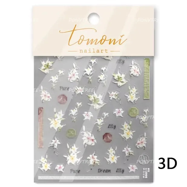 Spotless Lily Lilium Flowers Moon Pearl Crown Lily-white Pearl Necklace Pendant Self Adhesive Nail Art Stickers Manicure Decals (Online Order Only)