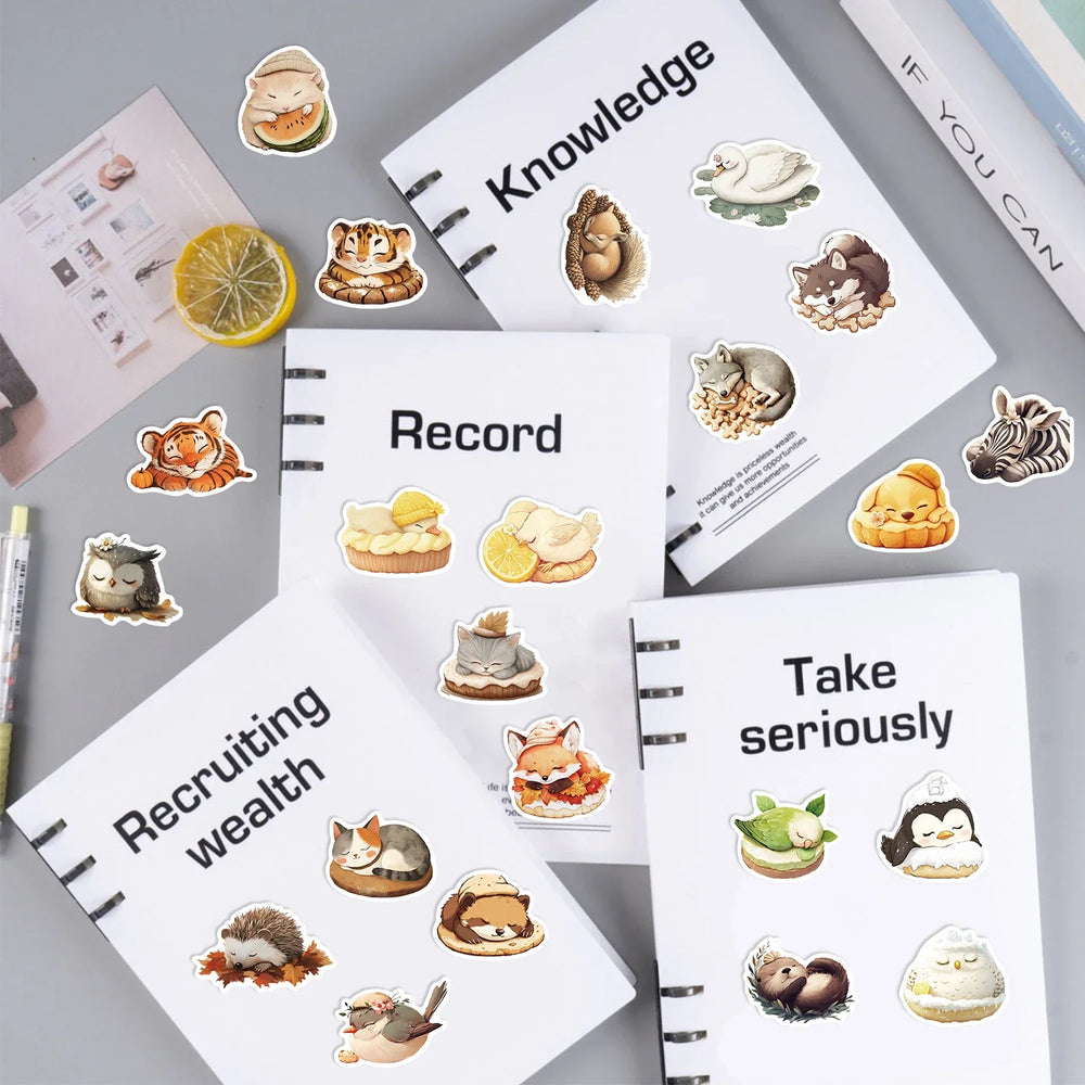50pcs Sleeping Animals Cartoon Stickers Perfect for Scrapbooking Diaries Laptops Bumpers Water Bottles Computers Phones Sticker (Online Order Only)