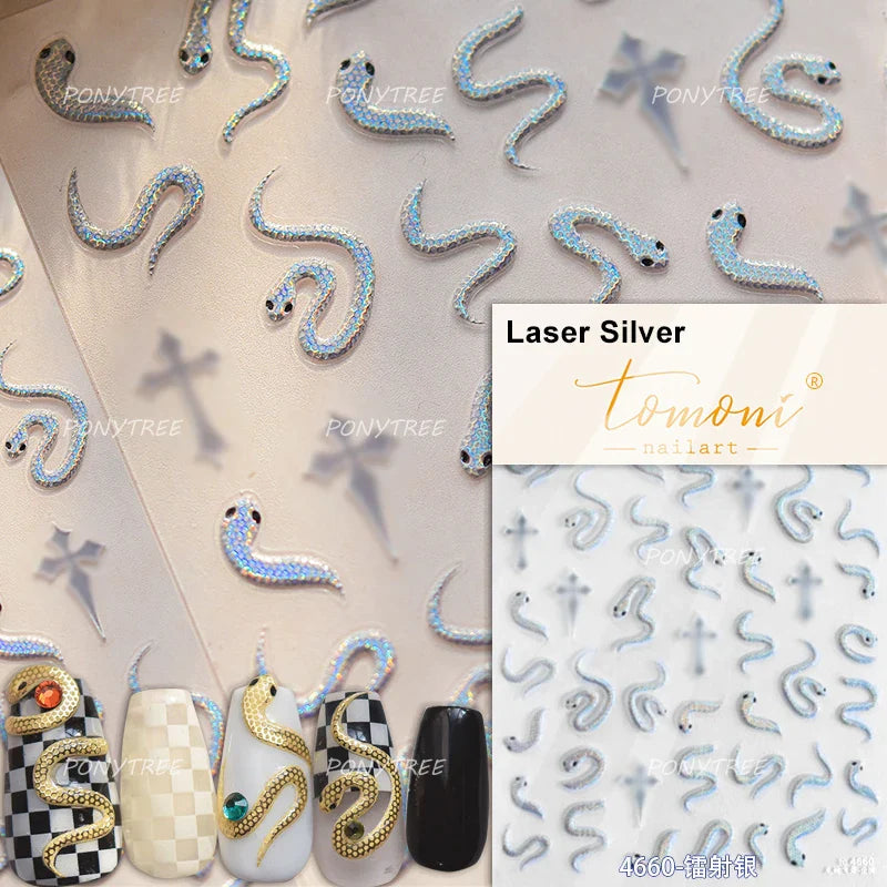 Wealthy Rich Snake Flower Coin Yuanbao Good Luck Blessing Fu Character Self Adhesive Nail Art Stickers Rhinestone Manicure Decal (ONLINE ORDER ONLY)