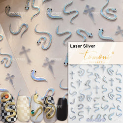 Wealthy Rich Snake Flower Coin Yuanbao Good Luck Blessing Fu Character Self Adhesive Nail Art Stickers Rhinestone Manicure Decal (ONLINE ORDER ONLY)
