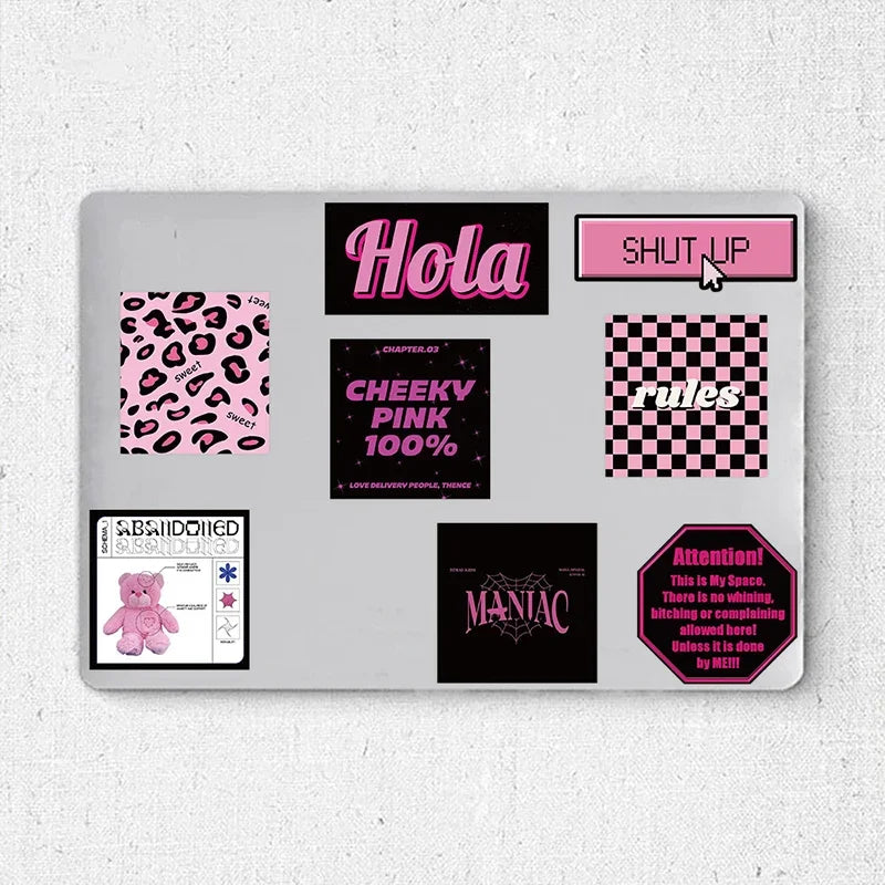 10/30/55PCS Cute Black Pink Word Decoration Scrapbooking PVC Sticker Aesthetic Children's Stationery School Supplies for Kids (Online Order Only)