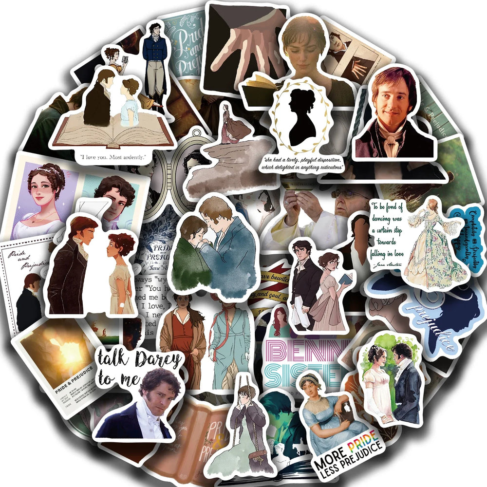 50pcs Pride And Prejudice Stickers TV Show Classic Movie Decals For Laptop Scrapbook Water Bottle Phone Bike Helmet Sticker (Online Order Only)