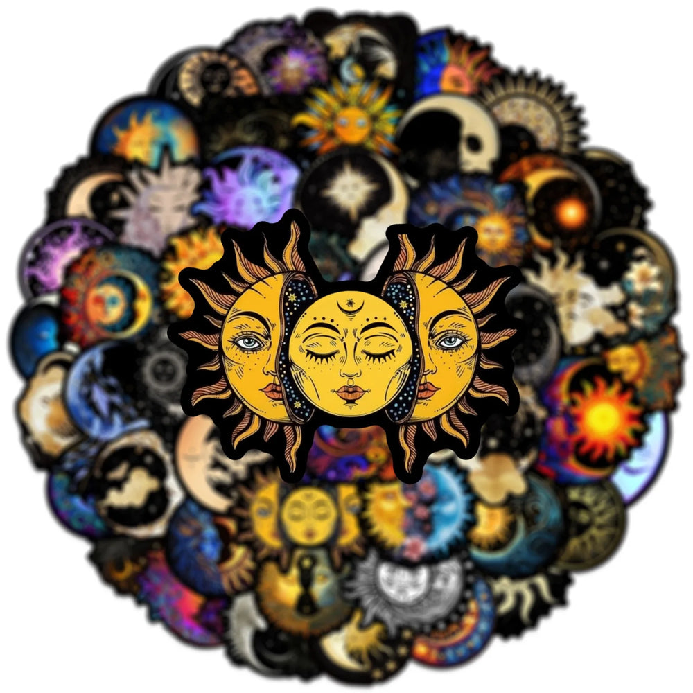 10/50Pcs Cool Gothic Aesthetic Moon Sun Stickers Decals for Laptop Luggage Water Bottle Fridge Motorcycle Skateboard Car Sticker (Online Order Only)