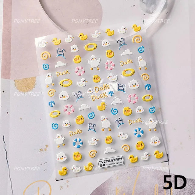 Cute Duck Pear Bowknot Mini Flower Duckling Line Bow Photo Frame Seal Stamp Figure Self Adhesive Nail Art Sticker Manicure Decal (ONLINE ORDER ONLY)