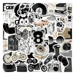 Black White Cartoon Stickers Waterproof Decals for Laptop Phone Suitcase Car (Online Order Only)