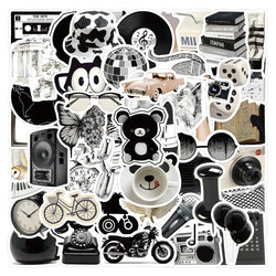 Black White Cartoon Stickers Waterproof Decals for Laptop Phone Suitcase Car (Online Order Only)