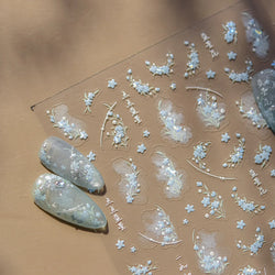 Hazy Feeling Bluestar-Amsonia Hubristic Blue Star Flower Floral Print 5D Soft Embossed Adhesive Nail Art Sticker Manicure Decals (ONLINE ORDER ONLY)