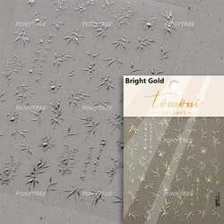 Antique Bamboo Leaf Hot Stamping Plant Botany Calligraphy Characters Self Adhesive Nail Art Stickers Rhinestone Manicure Decals (ONLINE ORDER ONLY)