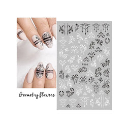 1PC Lace Flower Leaf Nail Sticker Geometric Line Leaf Floral Nail Art Decal Abstract Elegant Black White Pattern Nail Decoration (ONLINE ORDER ONLY)