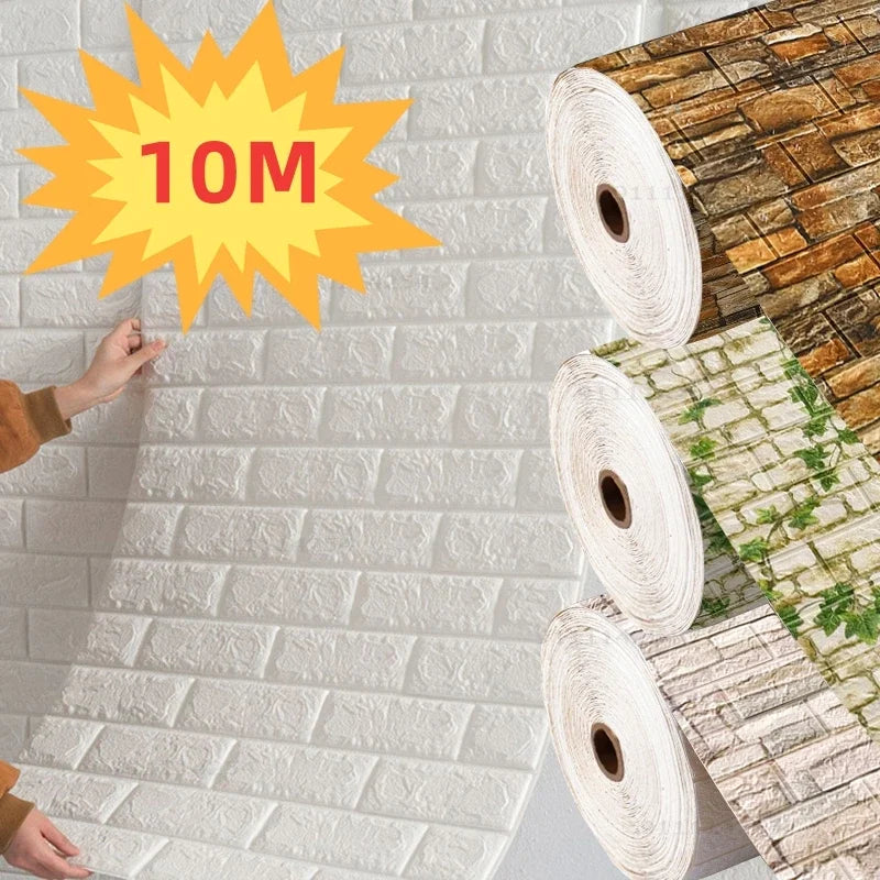 70cmx1/5/10m 3D Wallpaper Decoration Self-adhesive Antique Foam Brick Wallpaper Living Room Bedroom Waterproof 3d Wall Sticker (ONLINE ORDER ONLY)