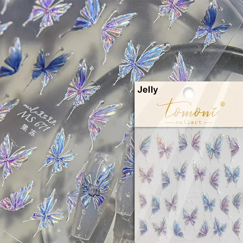 Dreamy Charming Shiny Beautiful Black White Butterfly Flower Love Heart Bowknot 5D Self Adhesive Nail Art Sticker Manicure Decal (ONLINE ORDER ONLY)
