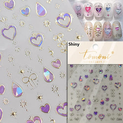 Flat Small Pink Brown Halo Dyeing Love Heart Geometric Leopard Shiny Jelly Chic Embossed Relief Nail Art Stickers Manicure Decal (Online Order Only)
