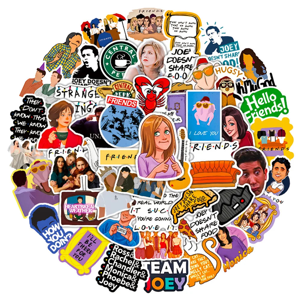 Cartoon Friends Stickers 10/30/50PCS Waterproof Decals for Skateboard, Laptop, Phone, Luggage, Guitar (ONLINE ORDER ONLY)