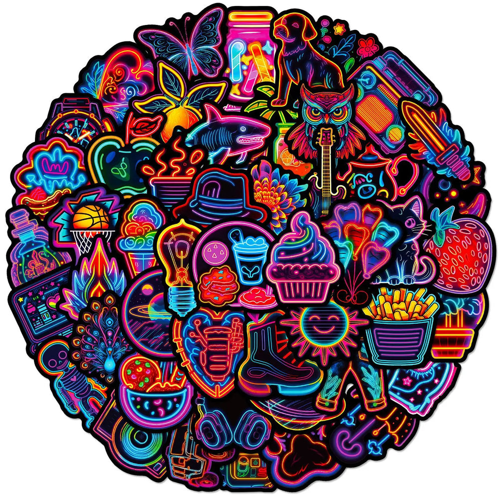 50PCS Cool Neon Light Stickers Trendy Graffiti Waterproof Vinyl Neon Stickers Pack for Phone (Online Order Only)