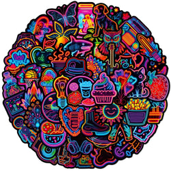 50PCS Cool Neon Light Stickers Trendy Graffiti Waterproof Vinyl Neon Stickers Pack for Phone (Online Order Only)