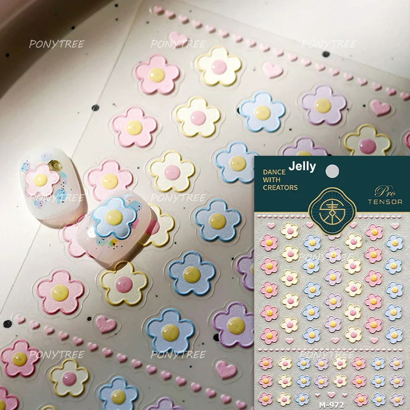 Lovely Colored Flower Fried Egg Petal Love Heart Cartoon Pink Yellow Purple Blue Delicate Charm Nail Art Stickers Manicure Decal (ONLINE ORDER ONLY)