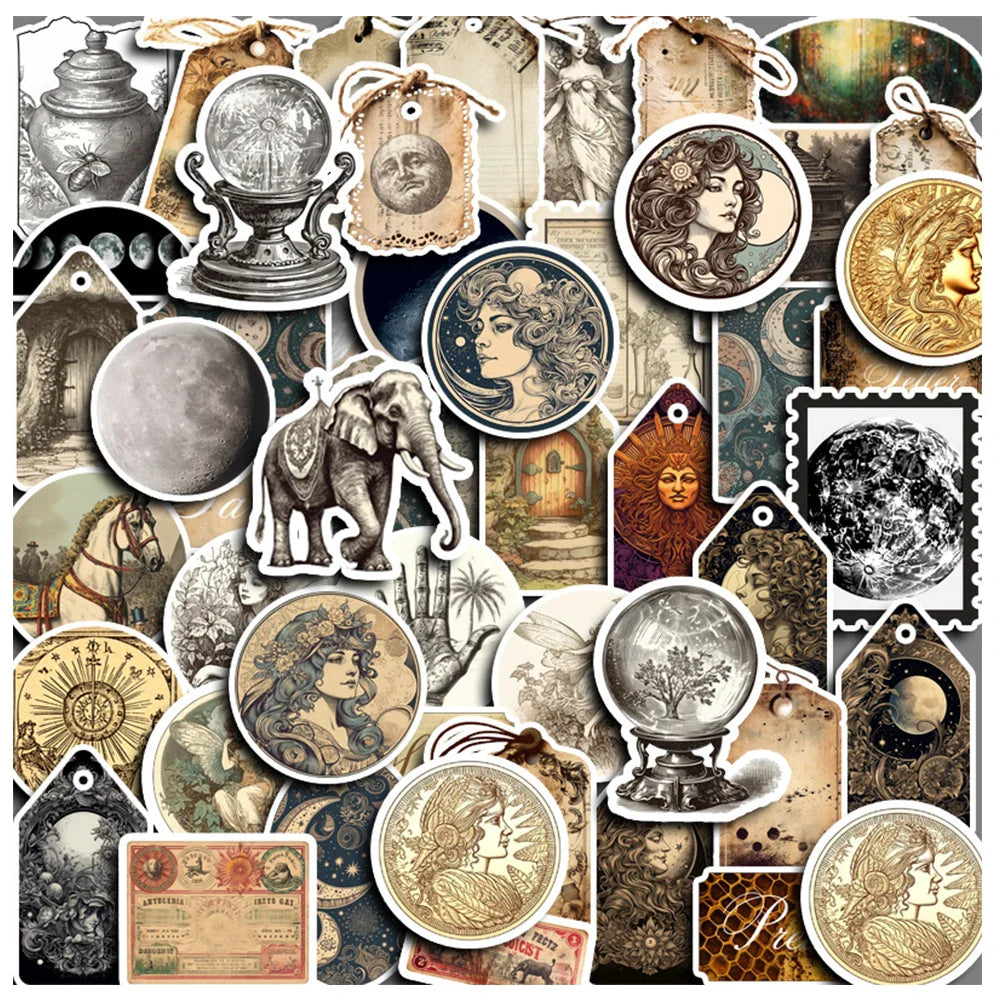 Vintage Art Princess Sun Moon Stickers Decals for Laptop Phone Suitcase Car (Online Order Only)
