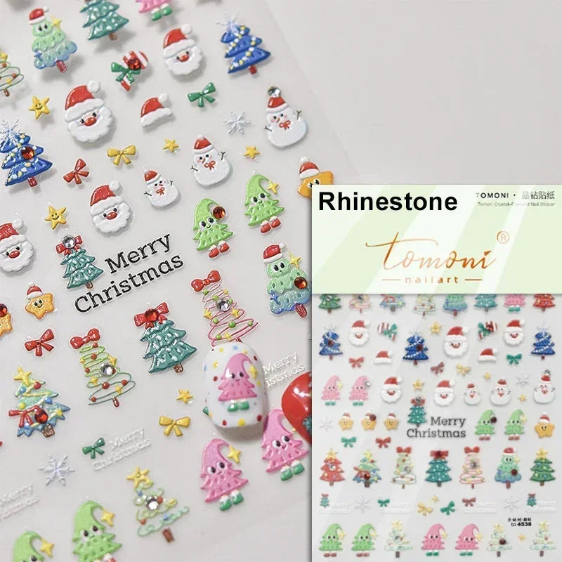 Dressy Embossment Colorful Gradient Snowflakes Laser Silver Christmas Tree Winter Bowknot Santa Nail Art Stickers Manicure Decal (Online Order Only)