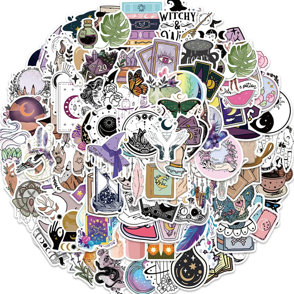 10/30/50/100pcs Boho Magic Witch Crystal Aesthetic Stickers Notebook Laptop Skateboard Car Luggage Decoration Sticker Kids Toy (ONLINE ORDER ONLY)