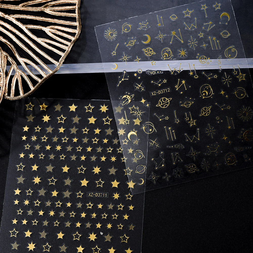 1pc 3D Gradient French Nail Stickers with Crown & Tassel Design Gold Silver Lines Self-Adhesive Nail Art Waterfall Manicure Foil (Online Order Only)