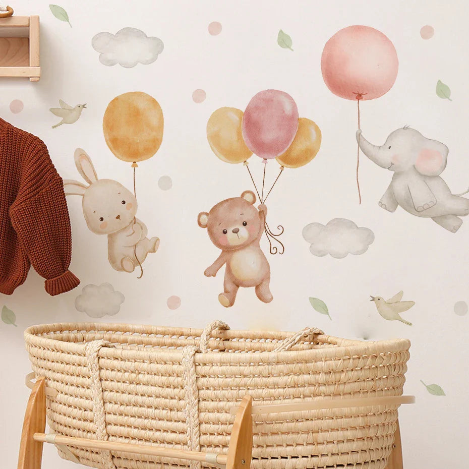Bear Rabbit Balloon Cloud Nursery Wall Decals Removable Posters Kids Room Decor (ONLINE ORDER ONLY)