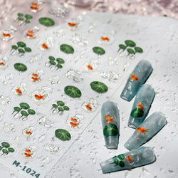 Lotus Flower Leaf Goldfish Ripple Wavelet Water Droplet Lotus Pond Brocaded Carp Self Adhesive Nail Art Stickers Manicure Decals (Online Order Only)