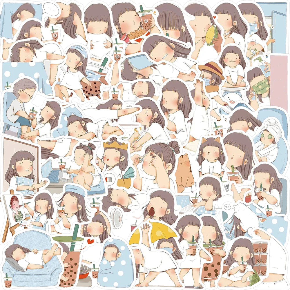 Cartoon Chubby Girl Stickers 10/25/50PCS - Fun Art Decoration for Water Cup, Suitcase, Refrigerator, Helmet (Online Order Only)