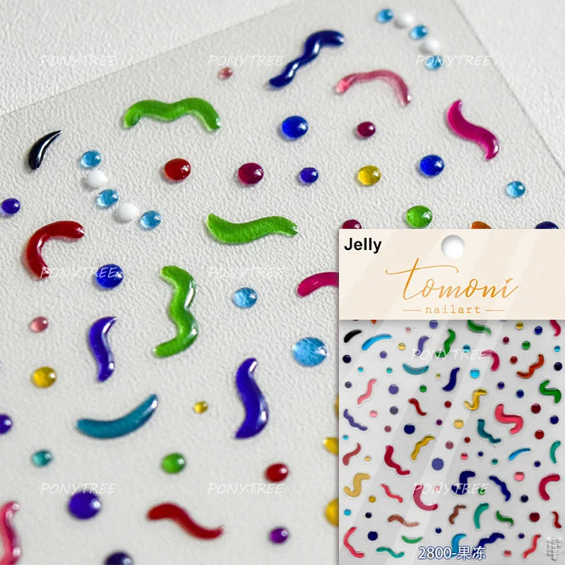 Colourful Graffiti Round Dot Line Water Droplet Cute Comma Geometric Jelly 5D Self Adhesive Nail Art Stickers Manicure Decals (Online Order Only)