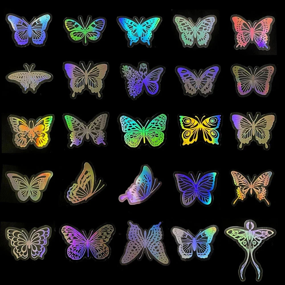 10/30/50/100PCS Holographic Laser Butterfly PET Flash Dream Stickers Aesthetic Hand Account DIY Notebook Motorcycle Car Sticker (Online Order Only)
