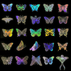 10/30/50/100PCS Holographic Laser Butterfly PET Flash Dream Stickers Aesthetic Hand Account DIY Notebook Motorcycle Car Sticker (Online Order Only)