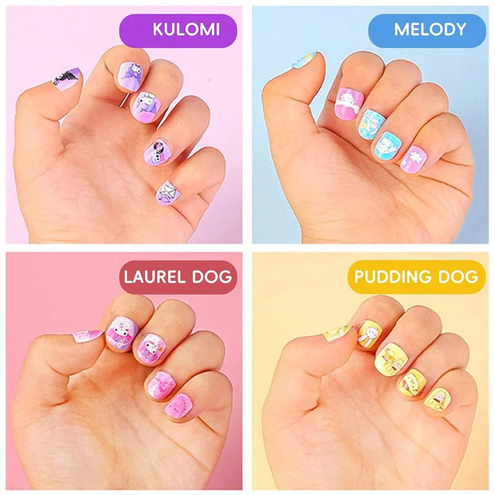 1Set(12Pcs+Jelly Glue+Stickers+Hairpin) Children Acrylic Fake Nails Kuromi Mymelody Cinnamoroll Fake Nails Non-Toxic Kid Gifts * (Online Order Only)
