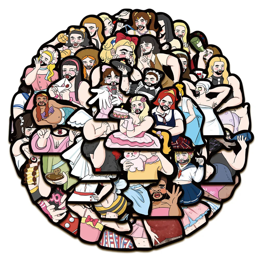 Funny Male Cross-Dressing Cartoon Stickers for Phone Laptop Luggage Skateboard Decals (Online Order Only)