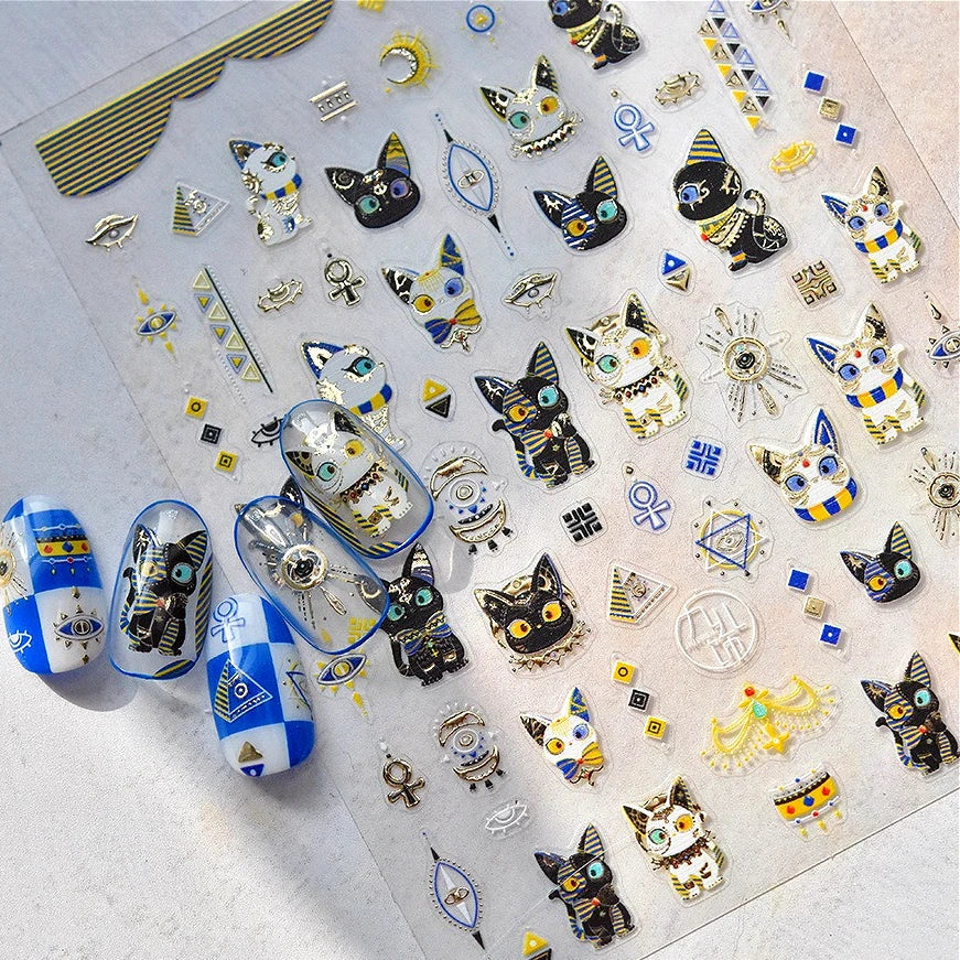 Mysterious Egyptian Cat Totem Eye Symbol Black Pharaoh Kitty Paw Sun Self Adhesive Nail Art Stickers Manicure Decals Wholesale (Online Order Only)