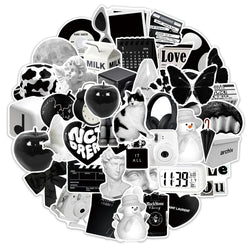 10/30/50pcs Ins Style Cute Stickers Aesthetic Black White Simple Decals Decoration Scrapbook Suitcase Laptop Fridge Wall Sticker (Online Order Only)