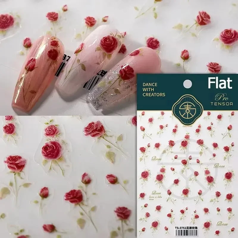 Romantic Candle Holder Lace Rambler Rose Pink Flower Bowknot Candlestick Ribbon Adhesive Nail Art Stickers Shiny Manicure Decals (ONLINE ORDER ONLY)