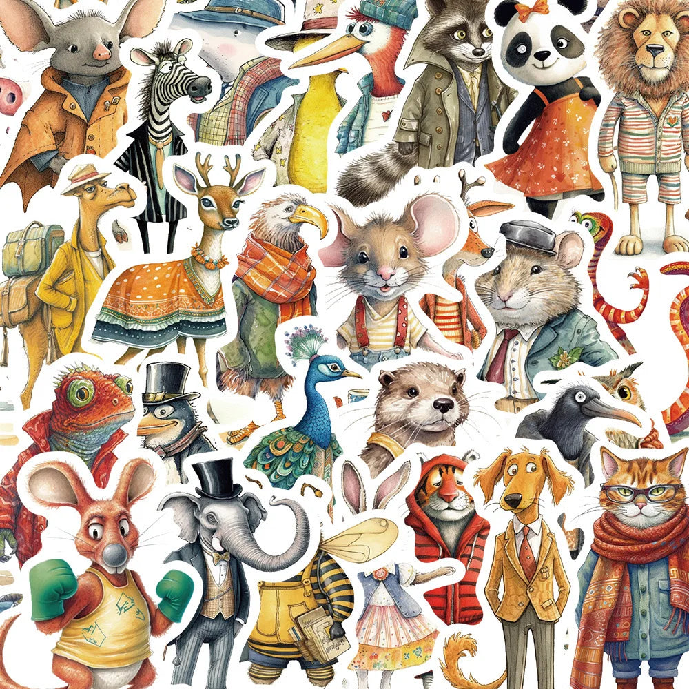 10/50pcs Cute Funny Animal Dressed Cartoon Stickers DIY Phone Notebook Skateboard Laptop Water Bottle Car Decoration Sticker Toy (Online Order Only)