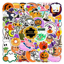 10/30/50PCS Cartoon Halloween Ghost Stickers Decoration Funny Cute Pumpkin Decals Toy For Kids DIY Luggage Laptop Phone Car Bike (Online Order Only)