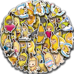 50Pcs  Banana Cat Cartoon Kawaii Sticker DIY Scrapbook Laptop Stationary Guitar Suitcase Sticker Cute Animal Decals Kids Toys﻿ (Online Order Only)