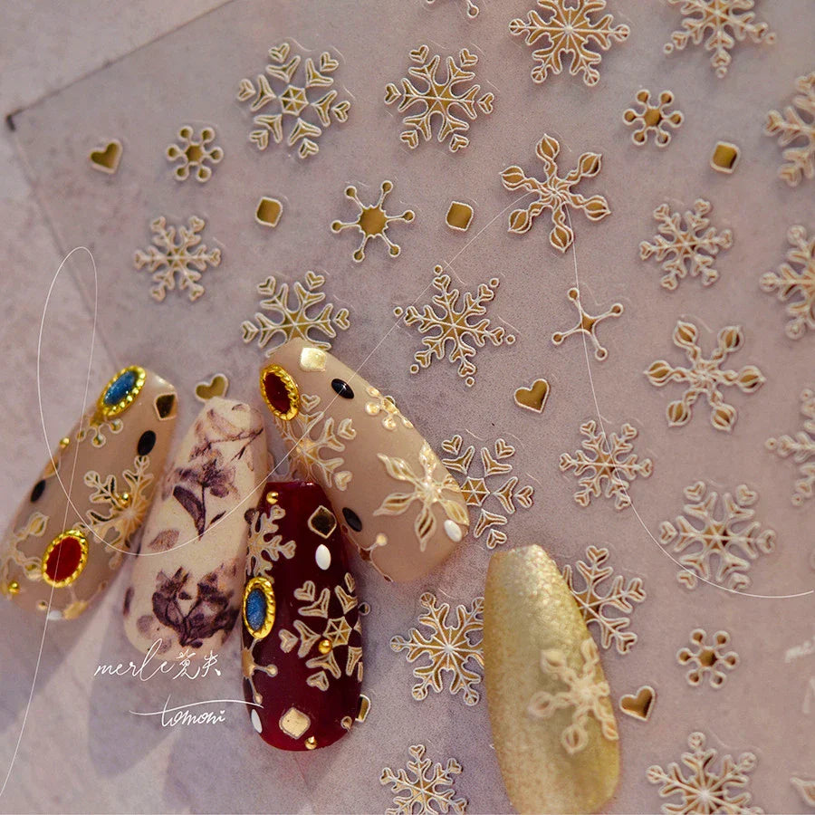 Bronzing Jelly Laser Snowflake Christmas Hot 5D Soft Embossed Relief Self Adhesive Nail Art Decoration Sticker 3D Manicure Decal (ONLINE ORDER ONLY)