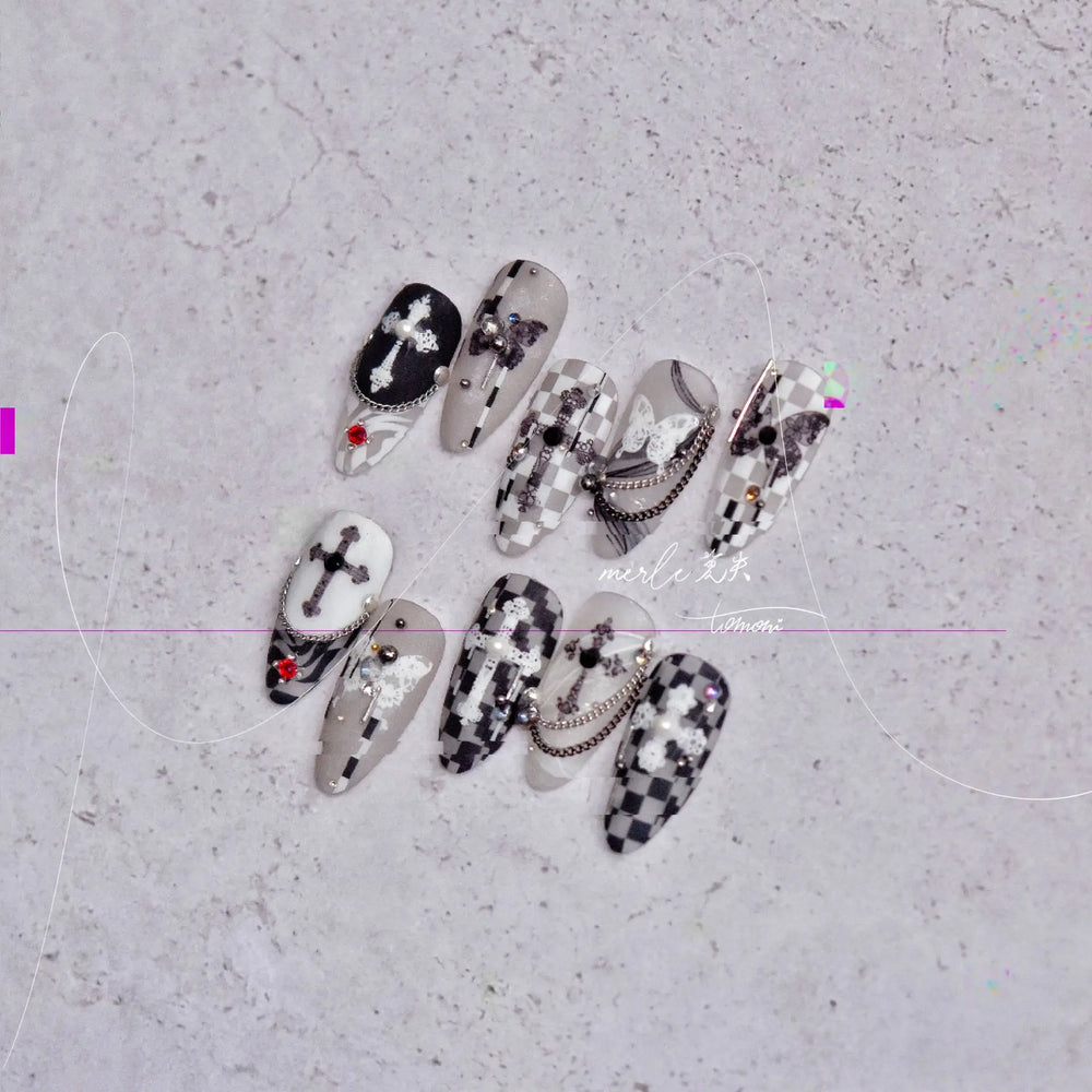 Black White Pearl Lace Butterfly Cross Retro Figure Flower Symmetric Self Adhesive Nail Art Stickers  Manicure Decals Wholesale (ONLINE ORDER ONLY)