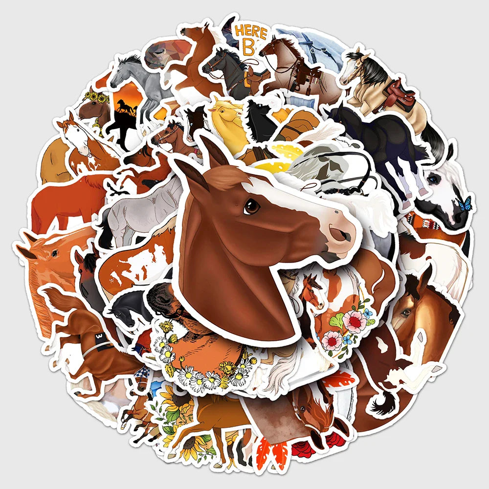 10/30/50PCS Cartoon Horse Stickers Cool Animals Graffiti Decals DIY Laptop Motorcycle Bicycle Helmet Suitcase Wall Sticker Toys (Online Order Only)