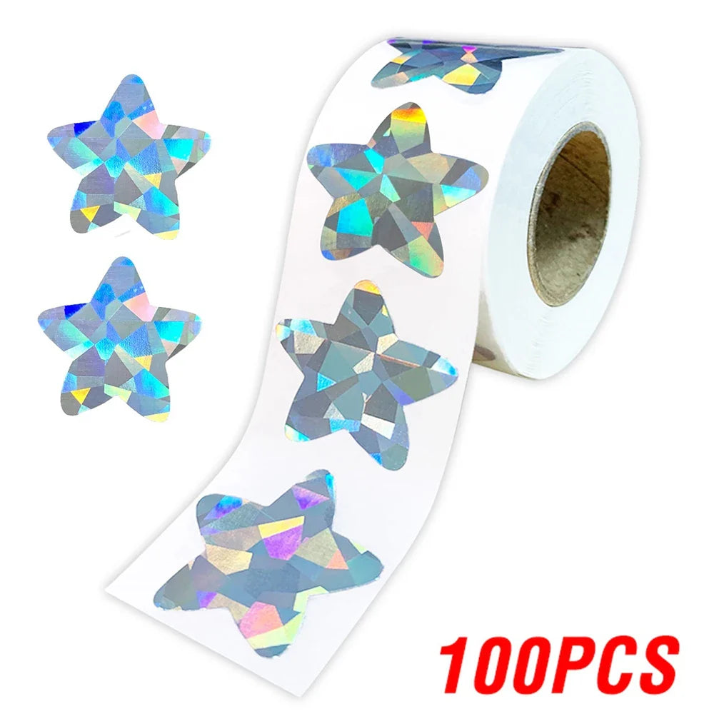100-500pcs Holographic Star Silvery Stickers For Kids Reward Foil Star Stickers Labels For Wall Crafts Classroom Supplies 1inch (ONLINE ORDER ONLY)