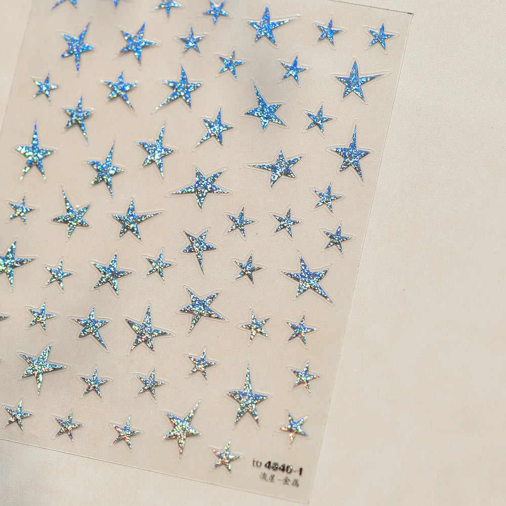 Irregular Stars Red Silver Five-pointed Star Meteor Shiny 5D Self Adhesive Nail Art Stickers Romantic Rhinestone Manicure Decals (ONLINE ORDER ONLY)