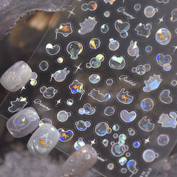 Blow Bubbles Goldfish Cat Kitten Water Love Heart Star Rabbit Bunny Self Adhesive Nail Art Decorations Stickers Manicure Decals (Online Order Only)