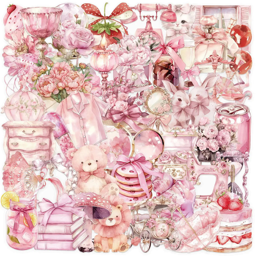 Pink Fairy Tale Transparent PET Stickers - Waterproof DIY Decoration for Notebook, Skateboard, Graffiti (Online Order Only)