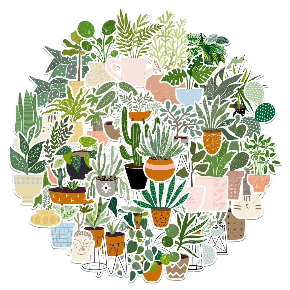 10/20/44pcs Cute Green Potted Plant Stickers Decorative Washi Decals Scrapbooking Laptop Phone Diary Stationery Graffiti Sticker (ONLINE ORDER ONLY)
