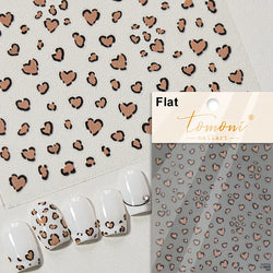 Flat Small Pink Brown Halo Dyeing Love Heart Geometric Leopard Shiny Jelly Chic Embossed Relief Nail Art Stickers Manicure Decal (Online Order Only)