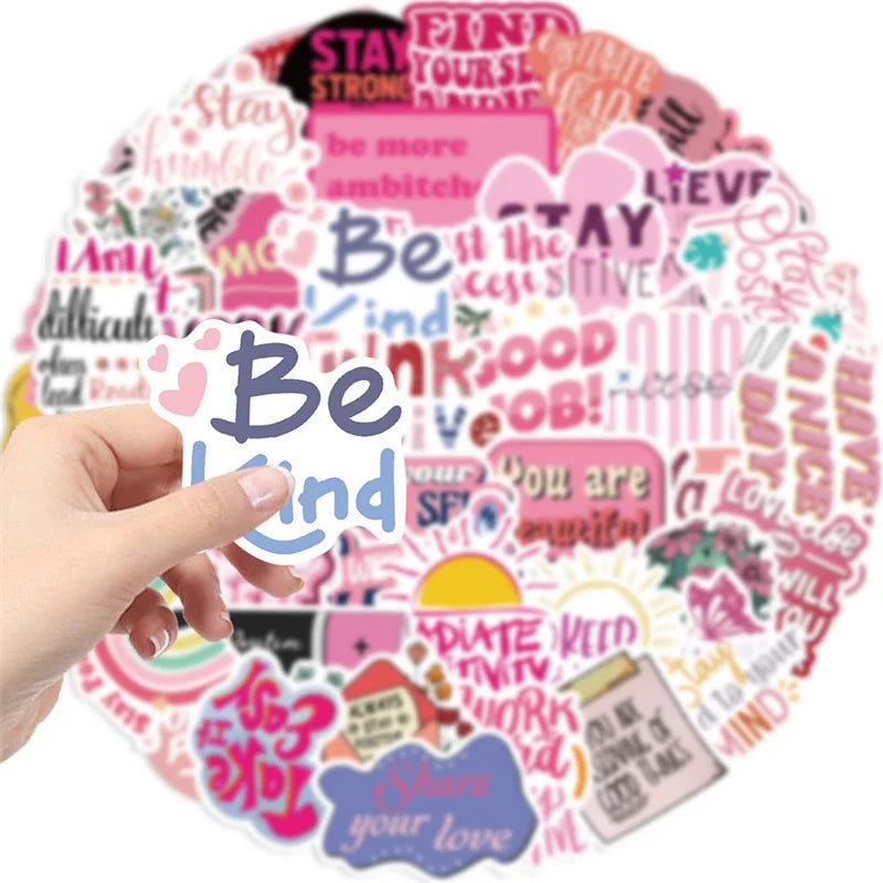 10/30/50PCS Kawaii Encourage Pink PVC Sticky Sticker Aesthetic DIY Stationery Decoration Scrapbooking School Supplies for Kids (ONLINE ORDER ONLY)